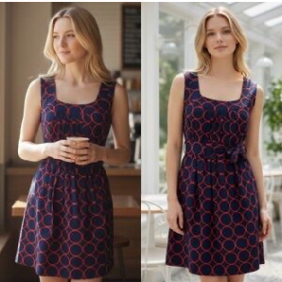 Trina Turk Dresses & Skirts - Trina Turk Dress Sleeveless Sheath Short Navy Blue Red Circles Size 8 Medium New